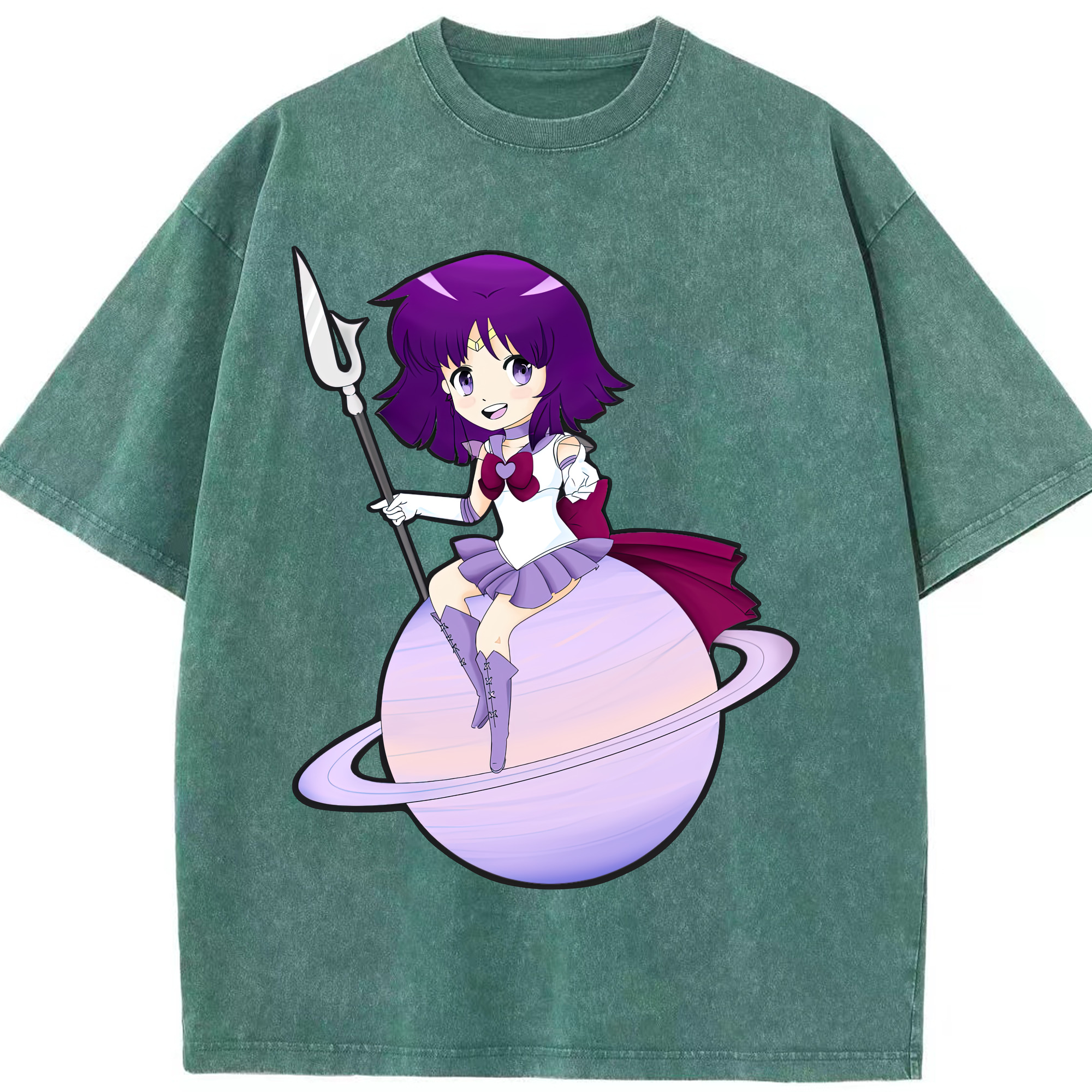 （画像用） 美少女戦士セーラームーン 土萠ほたる Sailor Moon Tomoe Hotaru （セーラーサターン；Sailor Saturn） 綿100% ヴィンテージ風 半袖Tシャツ（フロントプリント）